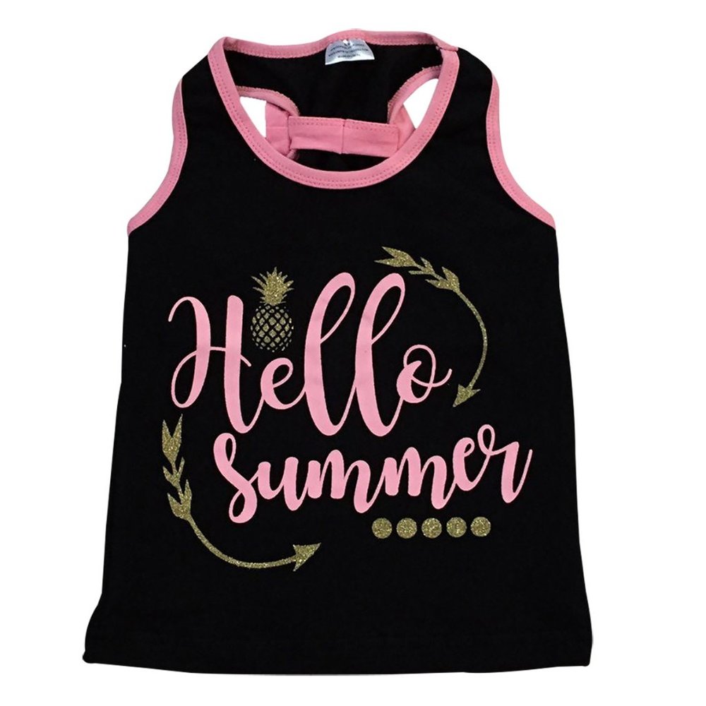 Little Girls Sleeveless Arrow Pineapple Summer Glitter Cotton Tank Top Shirt 2-8